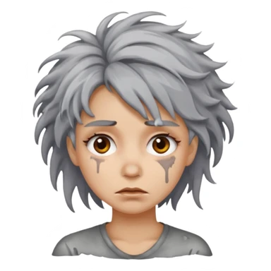 very dirty looking homeless woman very very dirty and smelly looking face only, not old with stains everywhere and messy hair and lots of stains on face ugly, stains grey  sticker