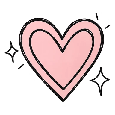 Make the pink hand drawn heart with sparkles larger, keep the black outline style, and use a clean white background. sticker