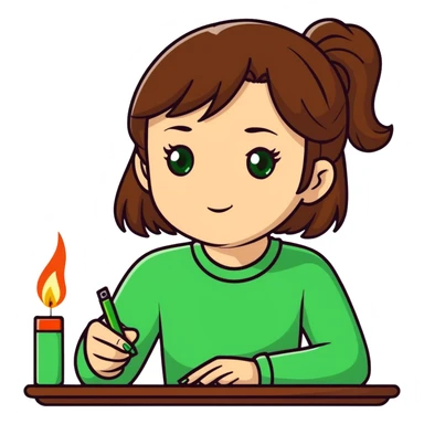 Very happy Girl with brown hair and green eyes with a table lighter  sticker