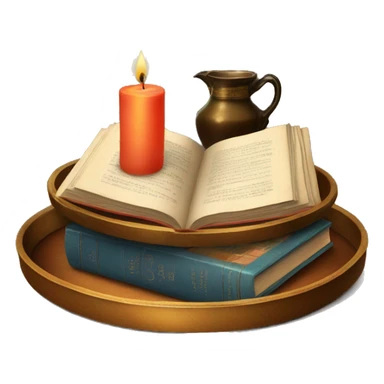 vintage tray with books and candle sticker