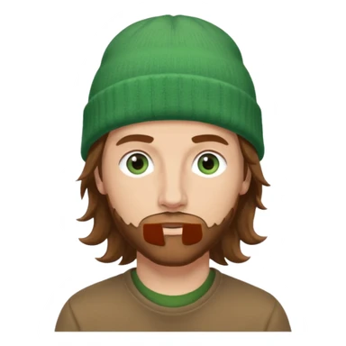 white man
aged 40
Blue eyes, 
mid length brown wavy hair
Green beanie hat sticker