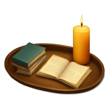 vintage tray with books and candle sticker