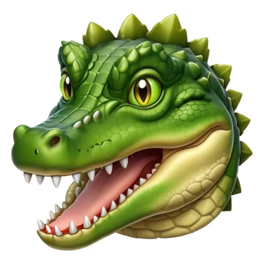 Cinematic Realistic Noble Crocodile Portrait Emoji, Poised and formidable, with a massive, muscular build and a rugged, intricately textured scaly hide in deep olive-green with natural camouflaged patterns, a powerful, fearsome jaw and piercing, ancient eyes rendered in lifelike detail, high shine, intelligent and imposing, styled with an air of primal authority, focused and attentive, soft glowing outline, capturing the essence of a watchful and confident crocodile that appears ready to surge out of the screen with effortless power! sticker