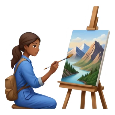 Artist painting a beautiful mountain peak destination on canvas sticker