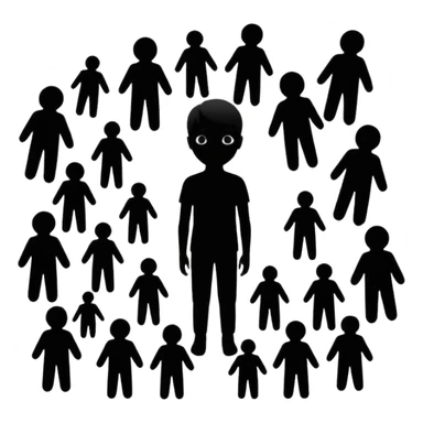child silhouette surrounded by several larger silhouettes sticker