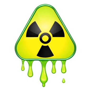 radioactive hazard symbol stylized to look like it is melting. The symbol is bright neon green and toxic yellow, with smooth dripping edges like liquid. sticker