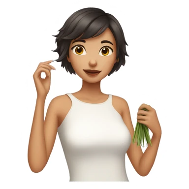 girl taking mirror selfie holding flowers short hair sticker