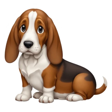 Basset hound with smaller ears, brown face black nose and ears. White belly chest and feet sticker