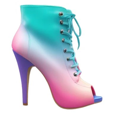 Realistic isolated top view of a pair of bubblegum pink,periwinkle,dark teal,and pastel pink ombre peep toe high heel ankle bootie boots. sticker