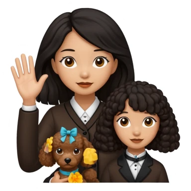 Asia tie up hair girl with brown poodle say good bye sticker