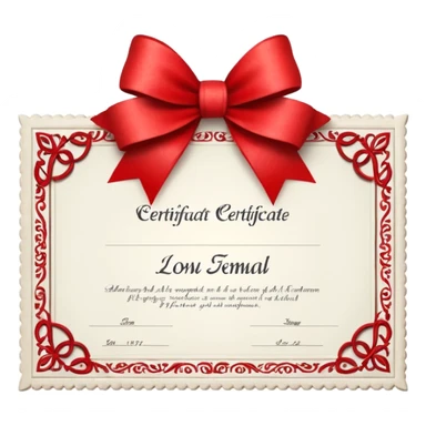 a white certificate with a bow on a black background. Lots of details. perspective sticker