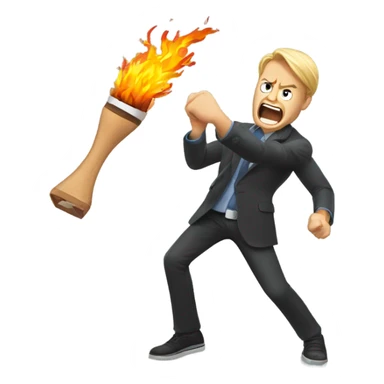 Man angrily throwing phone on fire sticker
