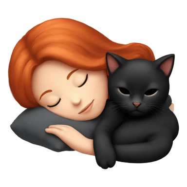 Red hair girl sleeping with black kitty sticker