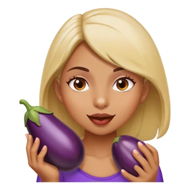 Girl eating eggplant sticker