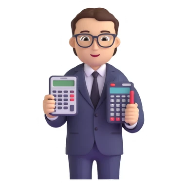 male accountant in business suit with glasses and calculator sticker