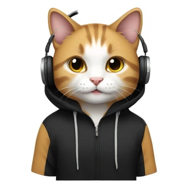 a cat wearing a black hoodie with wearing black headphones  sticker