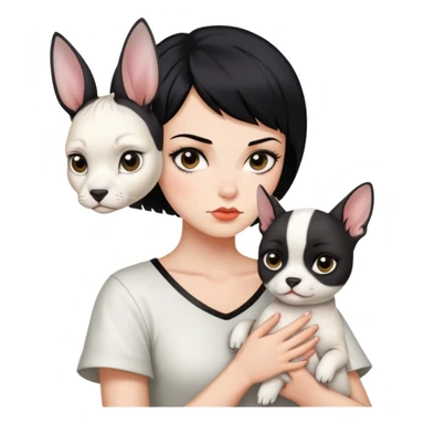 Short black hair handsome bad girl holding a white German rex sticker