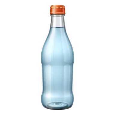 A 3D Apple-style empty soda bottle emoji, classic transparent glass with a narrow neck, no liquid inside, shiny reflective surface, light highlights on the glass, simple round body with a small cap, clean minimal background. sticker