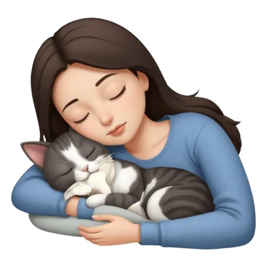 Brunette girl  sleeping with grey white  cat sticker