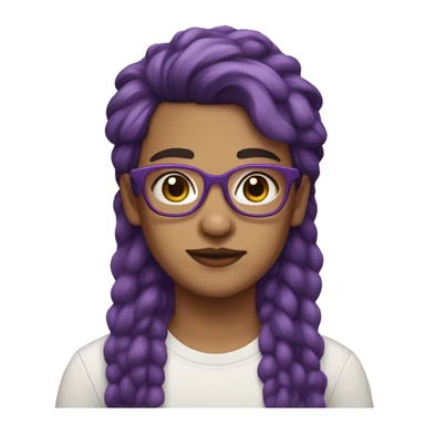 Non binary person with square glasses, brown eyes, purple hair in a pixi mullet  sticker