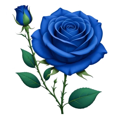 Single blue rose flower with stem and leaves, royal blue color sticker