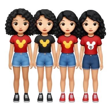 Haz algo relaciono con Disney donde haya quatre chicas con el tono de piel carne, una con el pelo rizado largo, una con el pelo muy corto negro, una con el cabello ondulado mediano y la otra con el pelo negro largo sticker