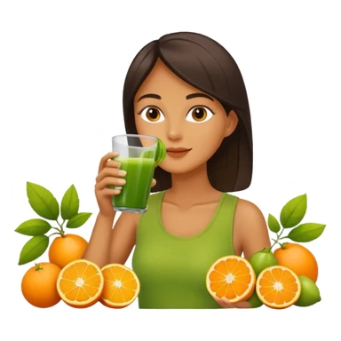 juice, colors yellow,orange,forest fruits, person, green juice sticker