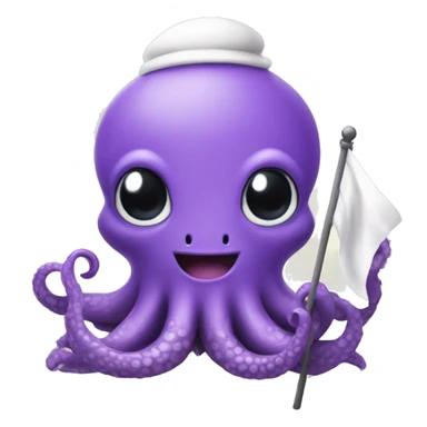 cute purple kraken with adorable face  holding a white flag sticker