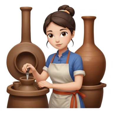 Brunette girl with bun, behind pottery wheel sticker
