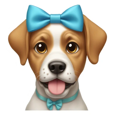 A dog wearing a bow sticker