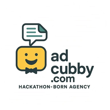 Logo for adhubby.com, hackathon-born agency, tech background, storytelling and briefing focus, cheerful and energetic, simple yet memorable, suitable for digital use sticker