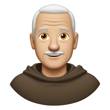 A middle-aged white male friar with a grizzled appearance, buzz cut, no facial hair, and a square jaw. sticker