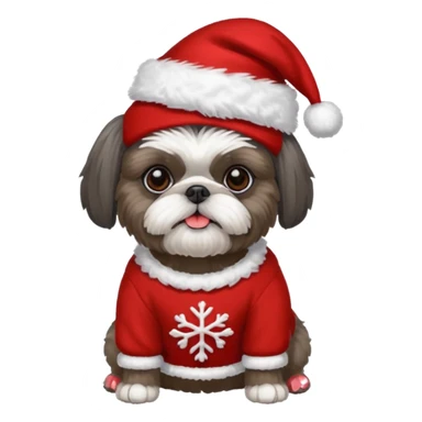 dark grey shih tzu christmas sweater and hat sticker