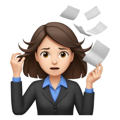 female teacher pulling her hair with stressed face, papers flying everywhere, brunette sticker
