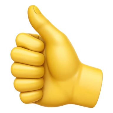 A 3D Apple-style yellow hand emoji, closed fist with thumb pointing backward over the shoulder direction, smooth rounded shape, shiny surface, clean minimal background. AND MOTİON LİNE sticker