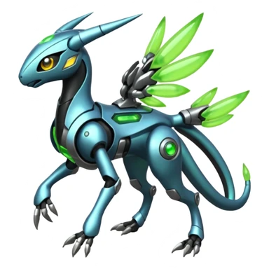  Exotic Organic Mechanical Futuristic Cyborg-Cyber-Meloetta-Zygarde-Zeraora-Protogen-Palkia-hybrid-fusion-Fakémon-creature, full body sticker