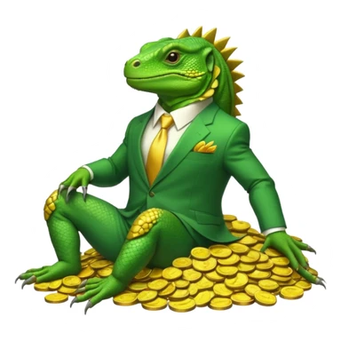 capitalist iguana in suit lying on coins sticker
