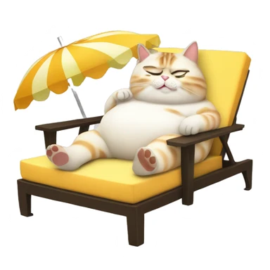Fat cat sun bathing on a lounge chair with a pina colada sticker