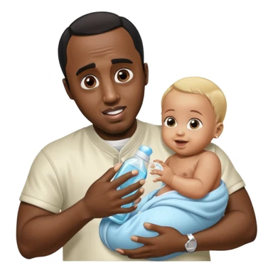 Sean “Diddy” Combs with baby oil and a very small infant and he’s pouring the baby oil on the baby and they have a scared face they’re really scared while diddy is happy sticker