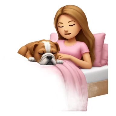 Sleeping girl in pink bed with brown hair with blonde mesh and bulldog sticker