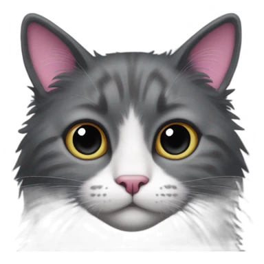 Fluffy dark grey cat with white spot around the nose and with pink nose with black spot on nose  sticker