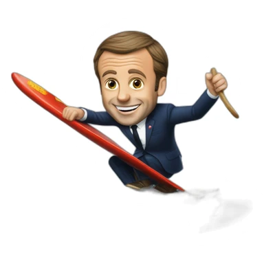 emmanuel macron surfing with a saussage sticker
