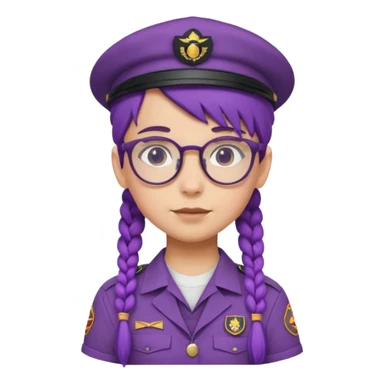 bşue uniform wearing scout kid with braids and glassess with hat purple haired sticker