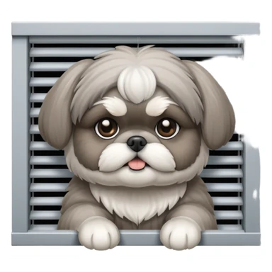 cute all grey shih tzu BEHIND A WINDOW WITH BLINDS AND PEEKING THROUGHT THE SLATS BEHIND THE WINDOW sticker