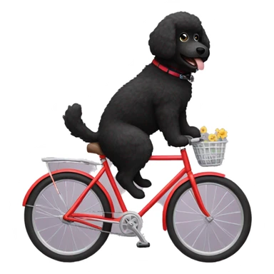 Black fluffy dog riding a bike ￼ sticker