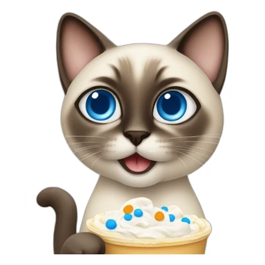 Siamese cat with blue eyes eating whipped cream sticker