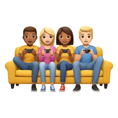 group of friends on couch playing a game couch should be deep yellow color sticker