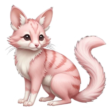 Pastel Pink, red-pointed, soft natural realistic romantic vintage antique divine beautiful elegant pretty precious cute young youthful  Fakémon-Pokémon-opossum-feline-mouse-serval-caracal-chinchilla-Minccino-Cinccino-Meowstic-rodent-hybrid-creature with a big fluffy bushy tail (full body) sticker