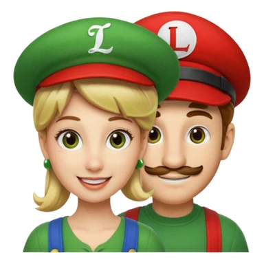 blonde female Luigi (with the Luigi green hat with an L on it) and a normal brown hair male Mario with the red hat. They are friends just smiling sticker