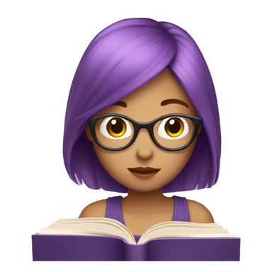 purple hair girl reading behind a book sticker
